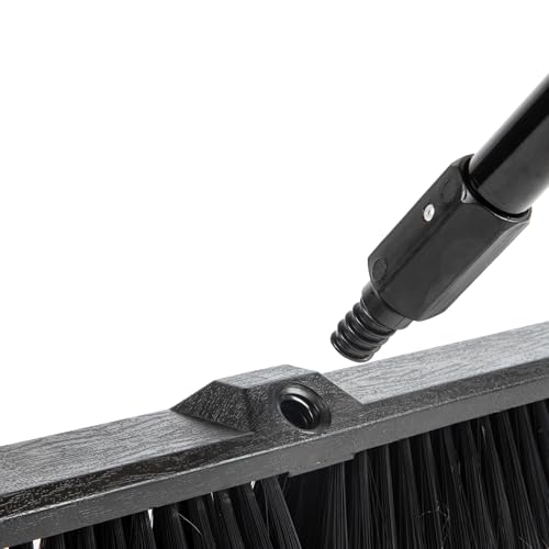 Restaurantware-Clean Tek Professional 17.13 Inch Push Broom, 1 Heavy-Duty Broom With 59” Handle - Medium Bristles, 2 Handle Attachment, Wooden, Commercial Use, For Deck, Garage, Yard, Patio