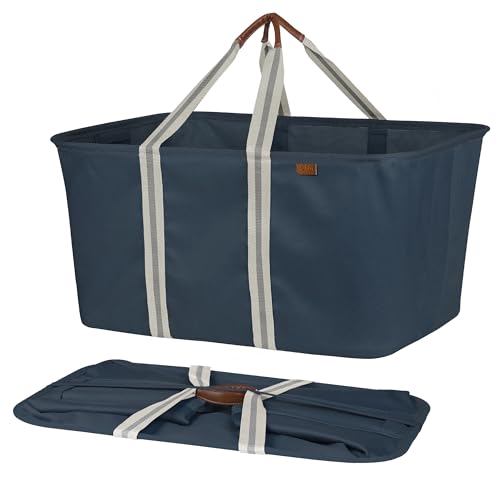 Collapsible Laundry Tote LUXE (300D) - Navy Noir/Cream (2PK) - color: LUXE Navy Noir