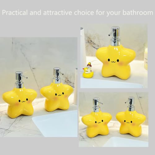 14OZ Star Hand Soap Dispenser,Yellow Ceramic Liquid Lotion Dispenser - color: Yellow