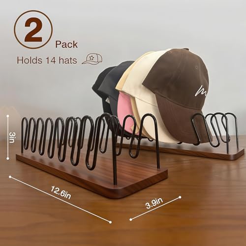 UdoUto Hat Organizer for Baseball Caps, 2 Pack Wood & Metal Hat Rack(Brown) - color: Brown Wood