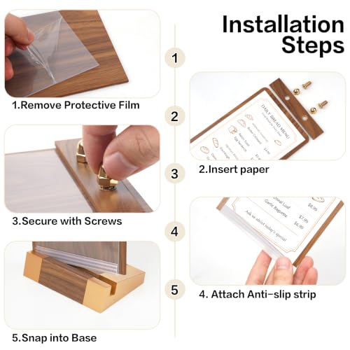 3 Pack 4x6 Acrylic Sign Holder Table Top Sign Holder with Wood-Color Base - size: 4 x 6