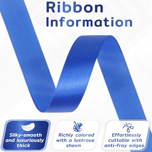 60 Yards Blue Satin Ribbon 3/4 Inch, Royal Blue Polyester Fabric Ribbon for Gift Wrapping, Crafts, Flower Bouquet, Wedding, Baby Shower, Festival, Christmas - color: Blue, size: 3/4 Inch x 60 yds