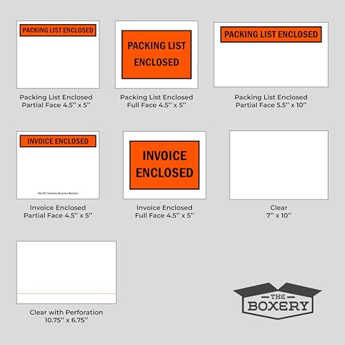 The Boxery 4 ½ x 5 ½” Clear Adhesive Backloading (Full Face) Packing List Enclosed Envelopes, Label Envelopes/Pouches/Shipping Label Sleeves (1000 Pack) - size: Packing List Full 4 1/2x5 1/2