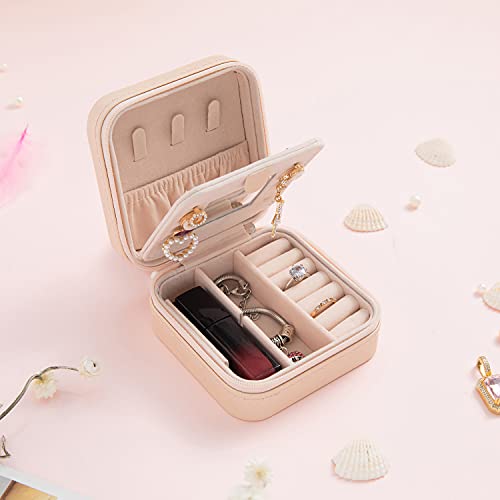 KElofoN Travel jewelry case Travel jewelry box Travel Jewelry Organizer Small box Gift for Girls Women with Mirror(Pink) - color: Pink