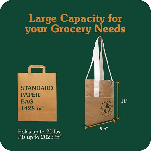 Reusable Grocery Bag – Large Sustainable Washable Paper Tote with Reinforced Seams. Foldable and Durable. - style: Lunch Bag - 9.5" X 11"
