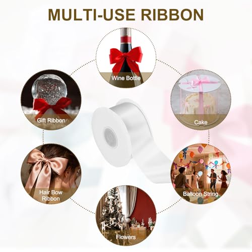 PATIKIL Bright White Satin Ribbon 1-1/2"x25 Yards Solid Fabric Ribbon - color: Bright White, size: 1-1/2" x 25 Yards