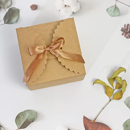 WEWILUCK Brown Box for Presents, 10 Pack Small Kraft Gift Boxes with Ribbon - color: Brown, size: Medium 4.75"x4.75"x3.53" (10 Pack)