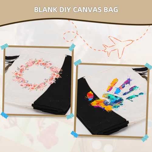 6 Pack Canvas Grocery Bags with Long Shoulder Strap and Short Handle(Black) - color: Black-6pack