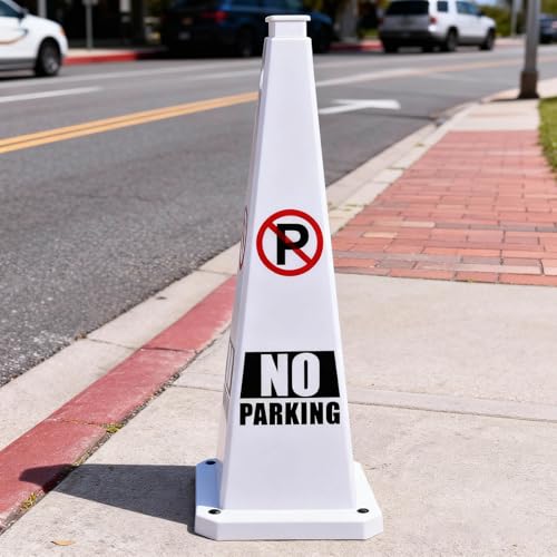 36inch 3PACK Safety Caution Cones with “NO PARKING” Sign 4-Sided Printed. Heavy Rubber Weighted Base, For Parking Lot, Warehouse and Roadway Usage - color: NO PARKING / WHITE, size: 36inch