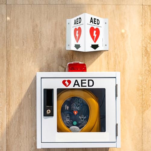 Faittoo AED Sign, AED with Down Arrow - 3 Pack 6 x 8 Inches V-Shaped Acrylic Plastic, 4 Pre-Drilled Holes, Includes Matching Screws, Use for Home Office/Business - style: V-shaped 3 Pack