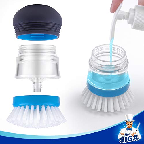 MR.SIGA Soap Dispensing Palm Brush Storage Set, 1 Pack, Navy/Blue