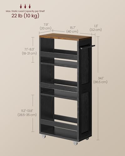VASAGLE 4-Tier Slide-Out Storage Cart, Slim Kitchen Cart with Wheels - color: Ebony Black + Rustic Brown, size: 7.9"D