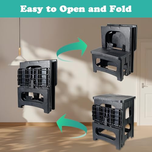 Adult 2-Step Folding Stool, Black, Plastic, Modern