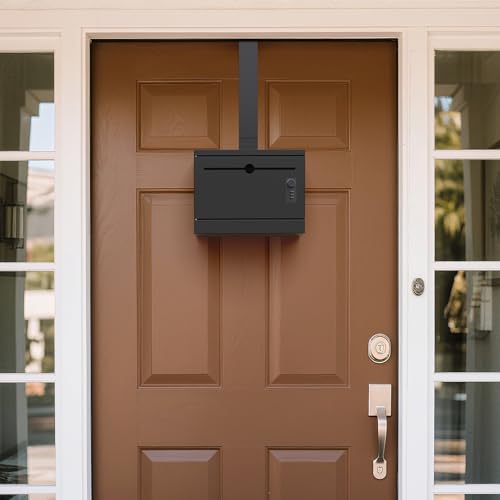 Over-the-Door Heavy Duty Steel Dropbox, Specimen Containers, Payment Key Cash Drop Off Box with Lock, Night Mail Drop Box, Height Adjustable & Removable Hinge for Wall Mount, Black - color: Black
