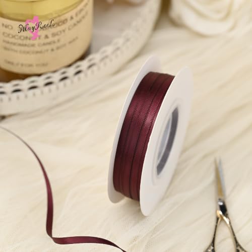 MAYREEL Burgundy Satin Ribbon 1/8 Inch Thin Double Faced 50 Yards - color: Burgundy, size: 1/8 Inch