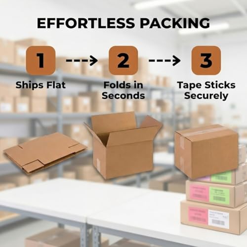 Flat Shipping Boxes 12"L x 9"W x 6"H (25-Pack) | Corrugated Cardboard Single-Wall Small Kraft Boxes for Moving, Packing and Storage - size: 12x9x6