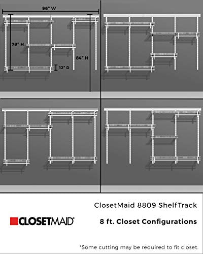 ClosetMaid ShelfTrack Wire Closet Organizer System, Adjustable from 5 to 8 Ft., with Shelves, Clothes Rods, Hardware, Durable Steel, White - color: White, size: 5 to 8 ft