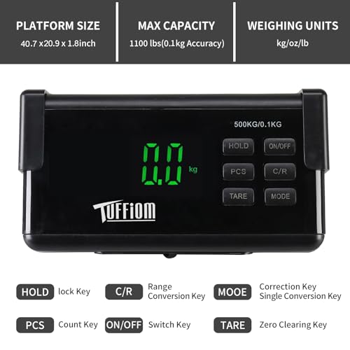 TUFFIOM 1100Lbs x 0.2Lbs Postal Digital Livestock Scale, Electronic Stainless Steel Platform Heavy Duty Vet Animal Scale,Dog Pig Goat Sheep Scale, Silvery