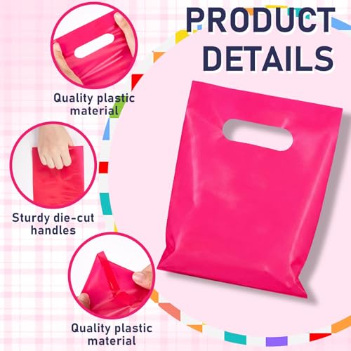 Maitys Rose Red 300 Pcs Small Plastic Bags with Handles 5x7 for Business - color: Rose Red