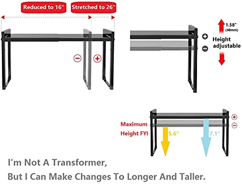 Expandable Cabinet Shelf 7.9"D Adjustable Countertop Riser Metal Rack Black - color: Black, size: 7.9"D (normal) - 1 Pack