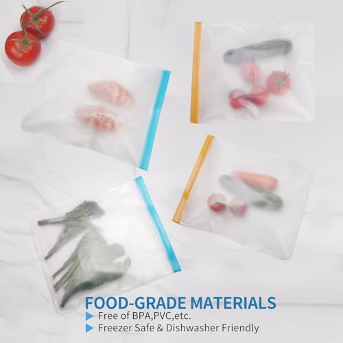 4 Pcs 2 Gallon Reusable Food Storage Freezer Bags, Large Capacity, BPA Free Reusable Food Pouches, Used For Home Food Storage And Camping (Multicolor 4 Pack)