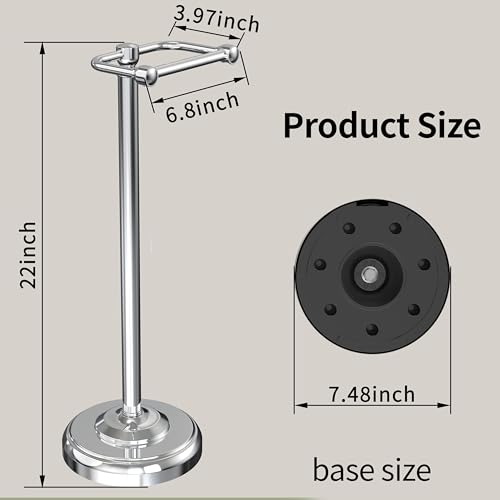 Toilet Paper Holder Stand, Toilet Paper Holder Free Standing,Post Pivoting Design & Stable Weighted Base SUS304 Stainless Steel for Bathroom (Chrome) - color: Chrome