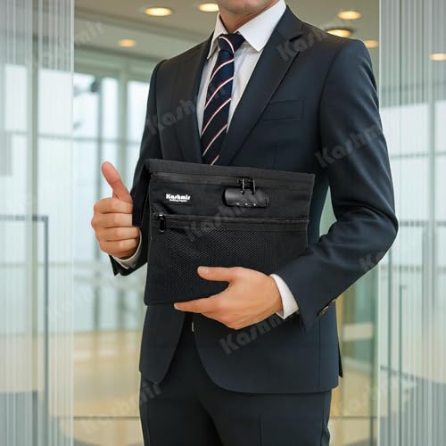 Kashmir Lockable Money Bag with Zipper 12 x 10 Inch | Waterproof Cash Deposit Bag, Bank Money Bag, Travel Money Pouch & Cash Organizer for Documents Travel, Business, Passports & Valuables - size: Large