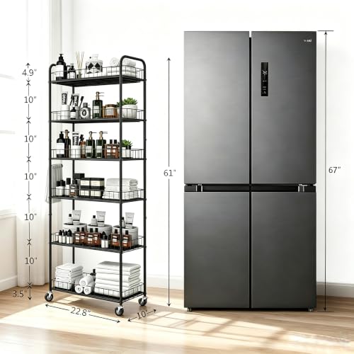 10in 6 Tier Slim Rolling Storage Cart with Metal Wheels,Black - size: 10in Black