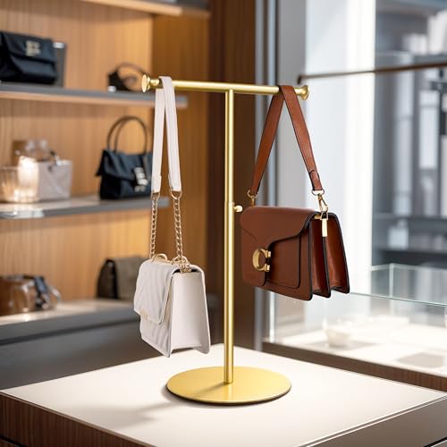 niffgaff T Bar Adjustable Purse Display Stand for Lanyard, Long Necklace, Jewelry, Gold - color: Gold