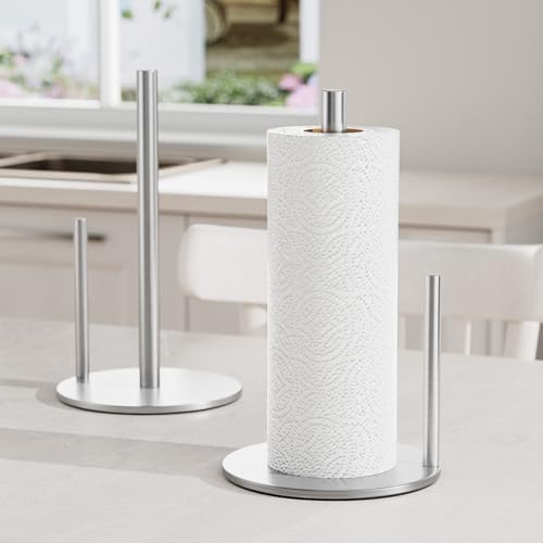 Paper Towel Holder Silver Stainless Steel Kitchen Countertop Roll Organizer - color: Silver