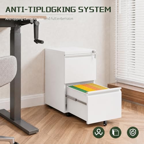 2 Drawer Rolling File Cabinet with Lock & Wheels - size: 2 Drawer