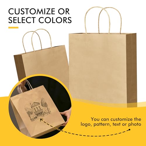 RACETOP Brown Gift Paper Bags 25 Pack 8x4.5x10.8 in with Handles - color: Brown 8x4.5x10.8, size: 1 Count (Pack of 25)