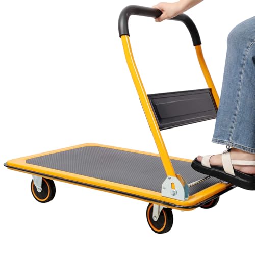 Heavy Duty Foldable Push Cart Dolly – 660 lb Load Capacity, Smooth Swivel Wheels, Textured Flatbed with Padded Handle for Easy Moving at Home, Garage, Office, or Warehouse