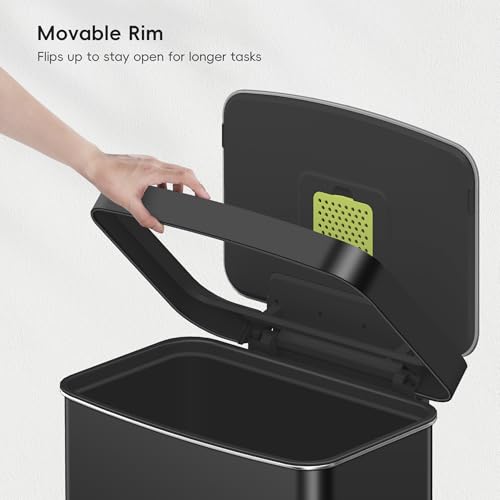 EKO Hudson Matte Stainless Steel 75 Liter/20 Gallon Large Kitchen Trash Can, Tall Step Garbage Can with Rear Bag Storage Compartment (Matte Black) - color: Matte Black, size: 75L