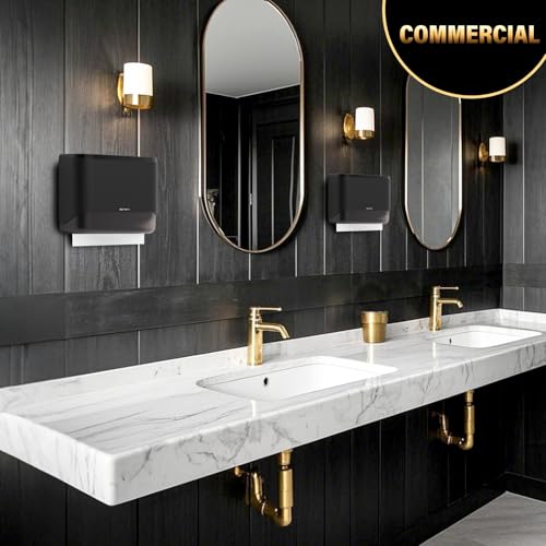 Paper Towel Dispenser Wall Mount Multifold/Trifold/C Fold Paper Hand Towel Dispenser Bathroom Commercial Hand Paper Towels Dispensers Adhesive Black - color: Black