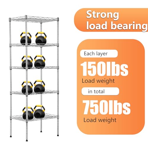 BestOffice | 5-Tier Wire Shelf | 17" x 12" x 48" | Chrome - color: Chrome, size: 17"D x 12"W x 48"H