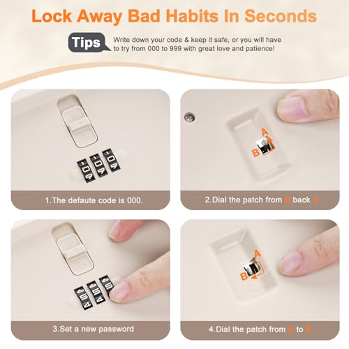 Upgraded Taller Lock Box for Medication, Phone Jail & Snacks – Large Lockable Storage Box with 3-Digit Combination Lock, Food-Safe BPA-Free Plastic– Medicine Lock Box for Home, Fridge, Travel - color: Beige Plus