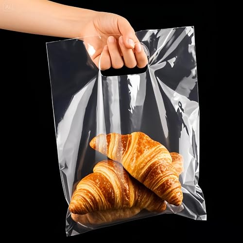 HOIIOH 100 Pack 12x15 Inch Clear Plastic Bags with Handles - color: 100 Pack 12"x15" Clear Plastic Bags