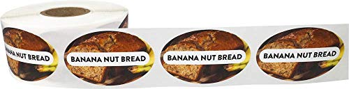 Banana Nut Bread Grocery Store Food Labels 1.25 x 2 Inch Oval Shape 500 Total Adhesive Stickers - color: Banana Nut Bread