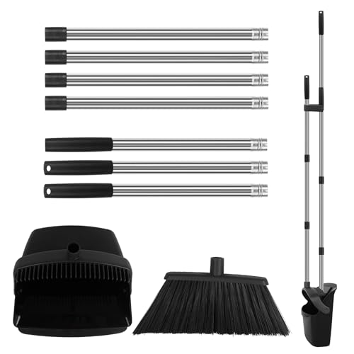 Upgraded Broom and Dustpan Set, 55" Long Handle Black Large Broom with Dustpan Combo Set,Self Cleaning Dustpan for Lobby Kitchen Office Restaurant - color: Black, size: Large