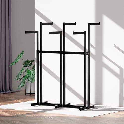 Clothing Racks - Heavy Duty Garment Racks Metal for Retail Display Hanging Clothes, Rolling Black Commercial Clothing Display Rack Stand with Wheels (6 Arm,Black) - color: Black, size: 6Arm