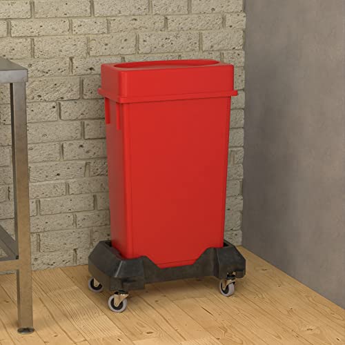23 Gallon Red Slim Jim Trash Can with Drop Shot Lid and Dolly - color: Red, size: With Wheels, style: Drop Shot Lid