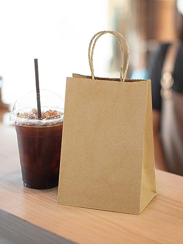 MESHA 400Pcs Brown Paper Bags with Handles 5.25x3.75x8 Small Gift Bags Bulk - color: Brown 5.25x3.75x8 Inch, size: 1 Count (Pack of 400)