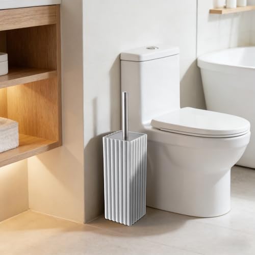 Resin Toilet Brush and Holder Set with Stainless Steel Handle,White - color: White
