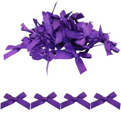 100 Pcs 1.57 Inch Dark Purple Ribbon Bows, Mini Satin Bows - color: Dark Purple