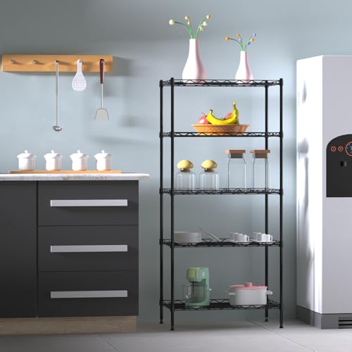 5 Tier Standing Metal Wire Shelving Unit, Adjustable Height, Storage Shelf Units for Laundry Bathroom Kitchen Pantry Closet (11.6" D x 21.2" W x 49" H inches, Black) - size: 11.6" D x 21.2" W x 49" H