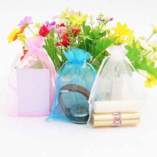 50pc 5x7 inches Gifts Wrap Bags Mixed Color Organza Sheer Fabric Drawstring - color: Mixed Color