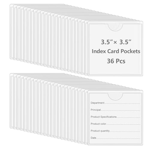 36 Pack Adhesive Index Card Pockets, 3.5" x 3.5", Clear, Top Open - size: 3.5 x 3.5 Inches