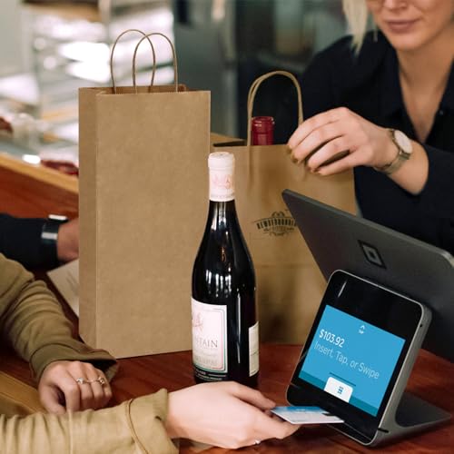 BagDream Wine Bags with Handles 5.25x3.25x13 Inch Brown Paper Bags 50 Pack - color: Brown