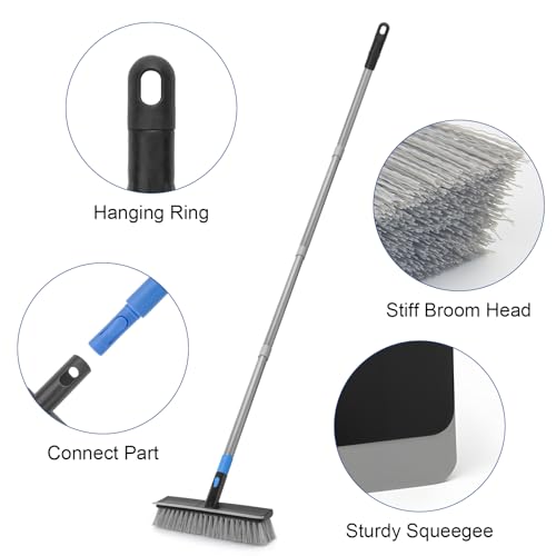 KeFanta Deck Brush with 56" Long Handle, 2 in 1 Floor Scrub Brush
